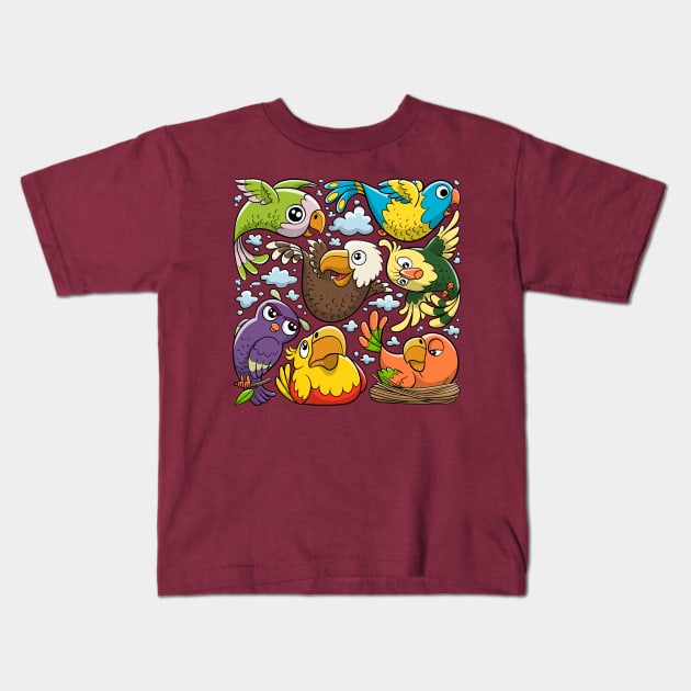 birds doodles hand drawn Kids T-Shirt by Mako Design 